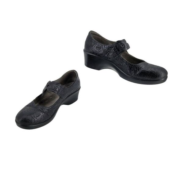 Vtg Y2K Alegria Mary Jane Leather Chunky 3D Rose Embossed Ell-541 Black Sz 41 - Picture 12 of 12